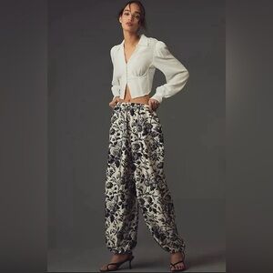 Anthropologie Maeve Black and White Silky Parachute Pants, Size XS